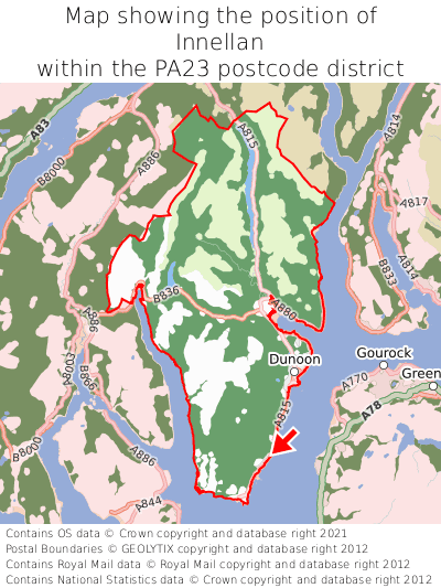 Map showing location of Innellan within PA23