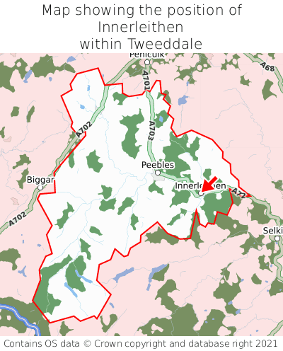 Map showing location of Innerleithen within Tweeddale