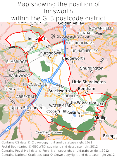 Map showing location of Innsworth within GL3