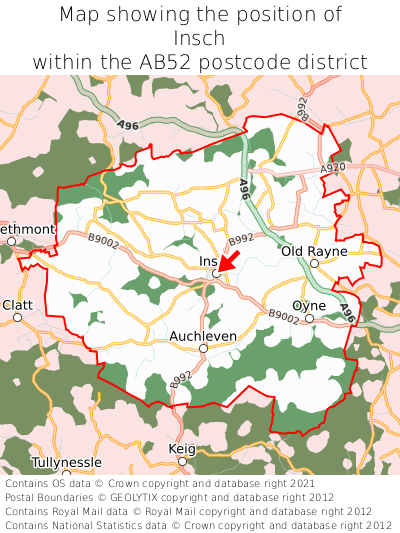 Map showing location of Insch within AB52