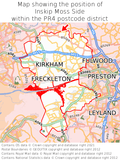 Map showing location of Inskip Moss Side within PR4