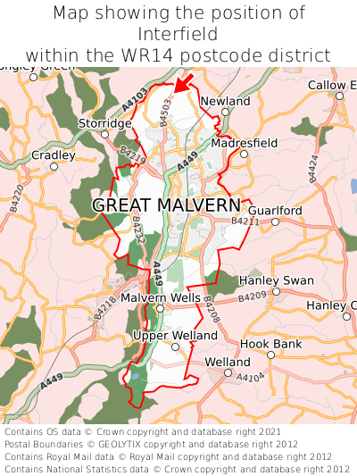 Map showing location of Interfield within WR14