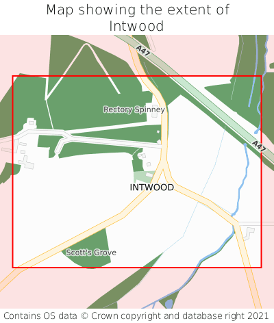 Map showing extent of Intwood as bounding box