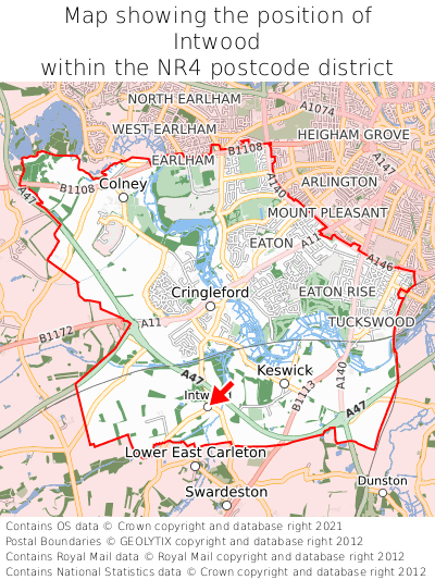 Map showing location of Intwood within NR4