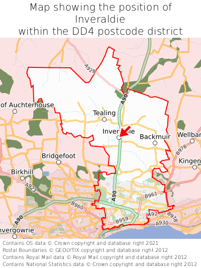 Map showing location of Inveraldie within DD4