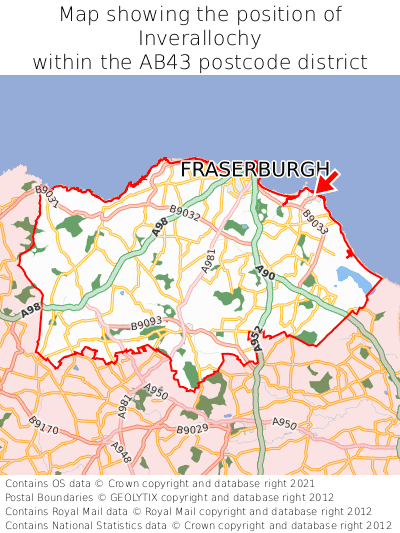Map showing location of Inverallochy within AB43