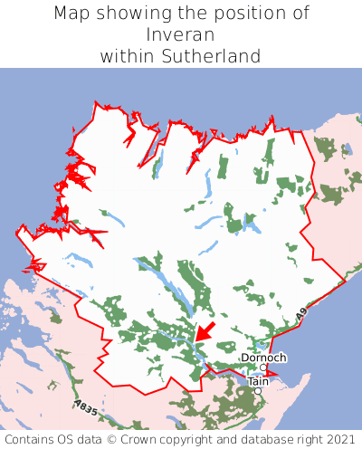 Map showing location of Inveran within Sutherland