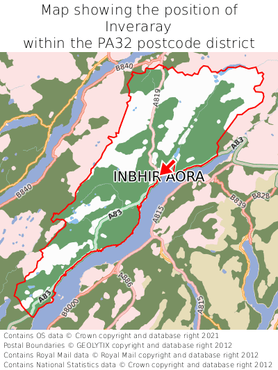 Map showing location of Inveraray within PA32