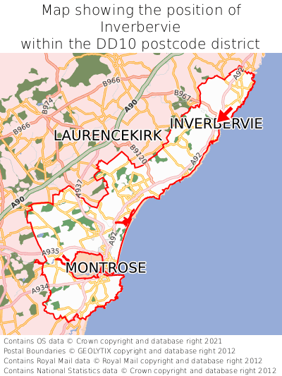 Map showing location of Inverbervie within DD10