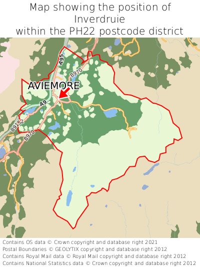 Map showing location of Inverdruie within PH22