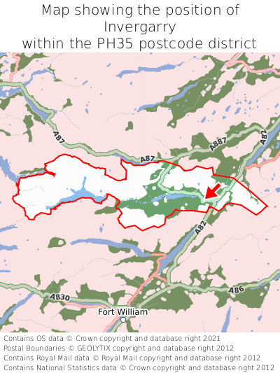 Map showing location of Invergarry within PH35