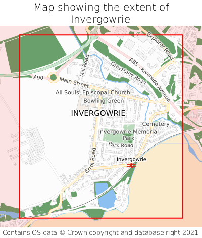 Map showing extent of Invergowrie as bounding box