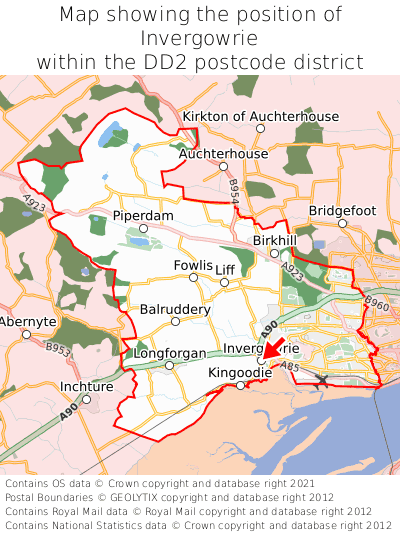 Map showing location of Invergowrie within DD2