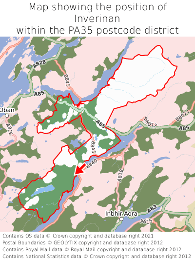 Map showing location of Inverinan within PA35