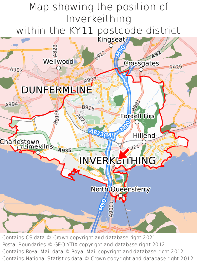 Map showing location of Inverkeithing within KY11