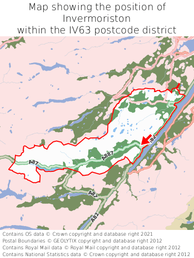 Map showing location of Invermoriston within IV63