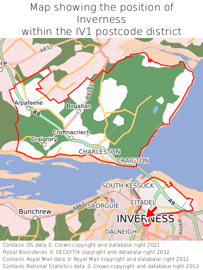 Map showing location of Inverness within IV1