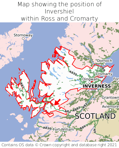 Map showing location of Invershiel within Ross and Cromarty