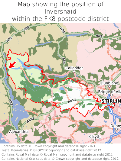 Map showing location of Inversnaid within FK8