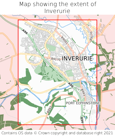 Map showing extent of Inverurie as bounding box