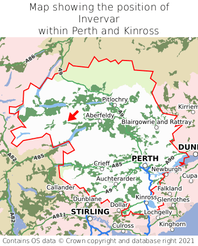 Map showing location of Invervar within Perth and Kinross