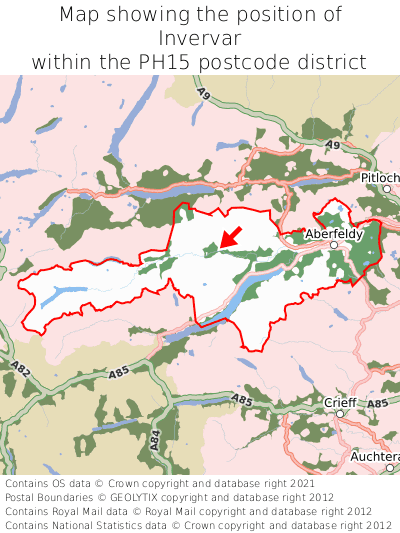 Map showing location of Invervar within PH15