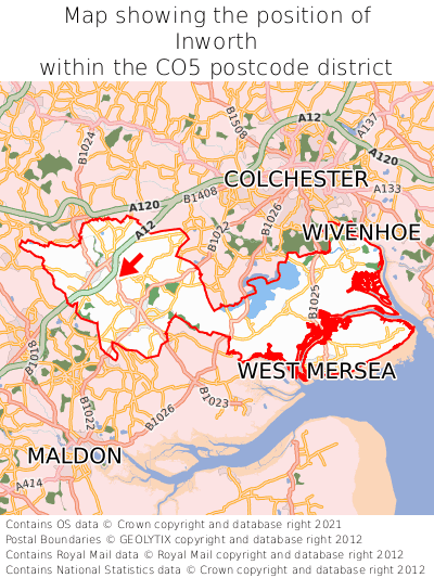 Map showing location of Inworth within CO5