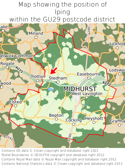 Map showing location of Iping within GU29