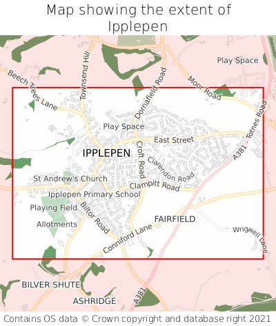Map showing extent of Ipplepen as bounding box