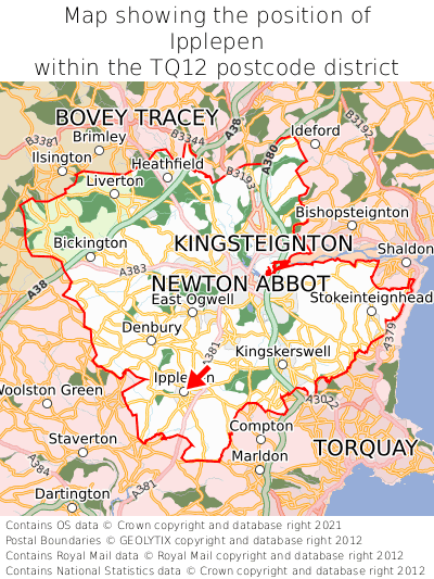 Map showing location of Ipplepen within TQ12