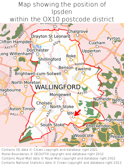 Map showing location of Ipsden within OX10