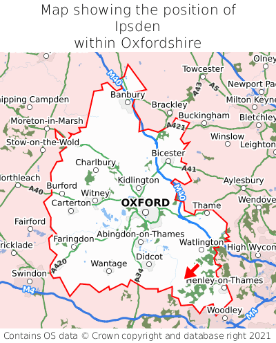 Map showing location of Ipsden within Oxfordshire