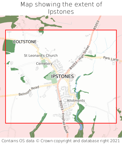 Map showing extent of Ipstones as bounding box