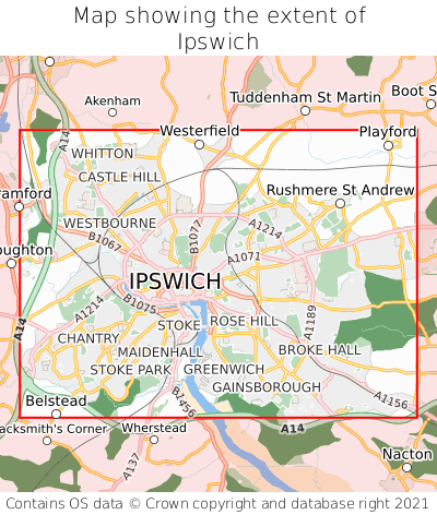 Map showing extent of Ipswich as bounding box