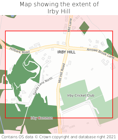 Map showing extent of Irby Hill as bounding box