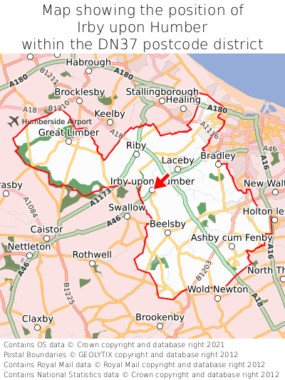 Map showing location of Irby upon Humber within DN37