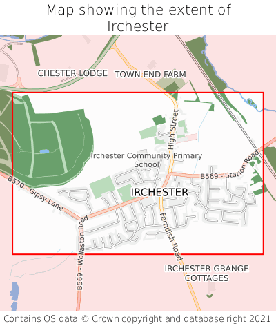 Map showing extent of Irchester as bounding box