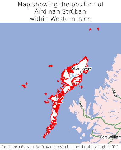 Map showing location of Àird nan Strùban within Western Isles