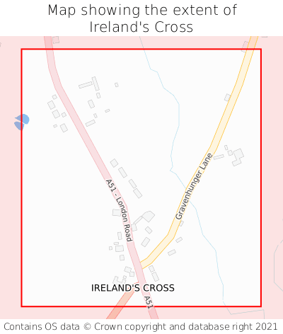 Map showing extent of Ireland's Cross as bounding box