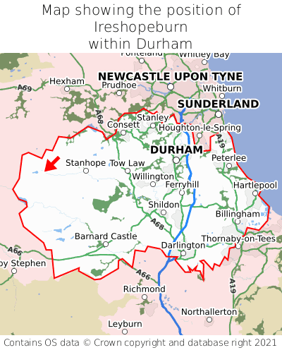 Map showing location of Ireshopeburn within Durham