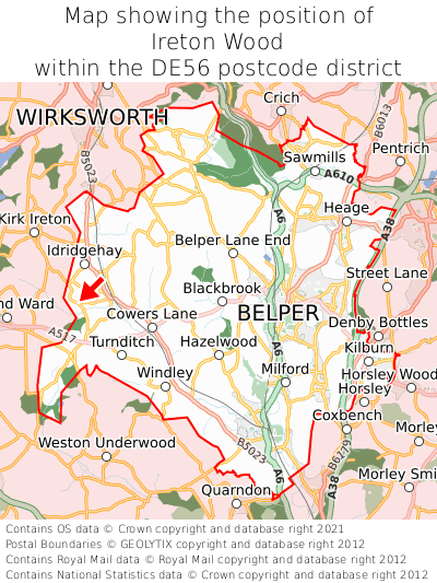 Map showing location of Ireton Wood within DE56