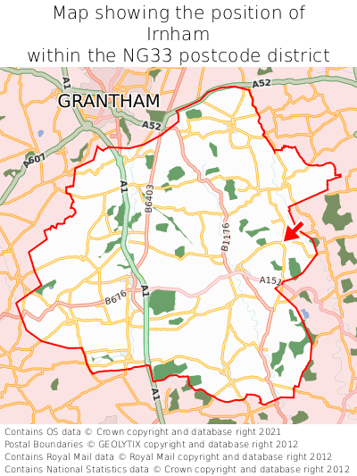 Map showing location of Irnham within NG33