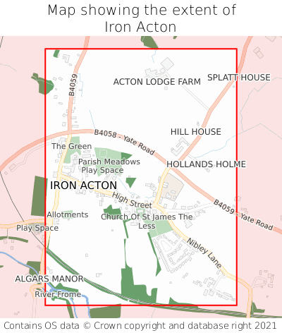 Map showing extent of Iron Acton as bounding box