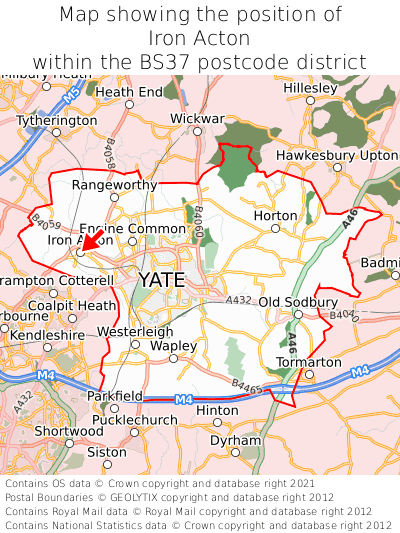 Map showing location of Iron Acton within BS37