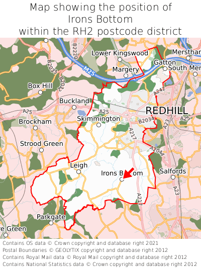 Map showing location of Irons Bottom within RH2