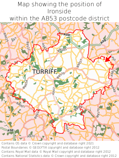 Map showing location of Ironside within AB53