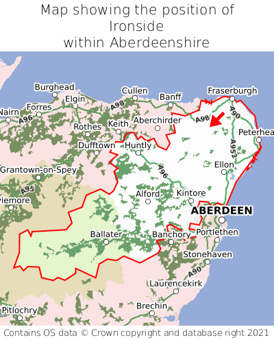 Map showing location of Ironside within Aberdeenshire
