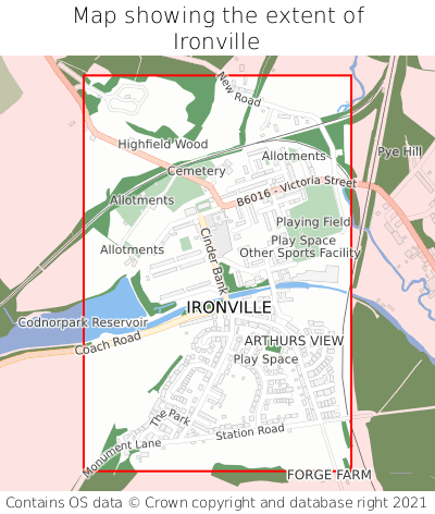 Map showing extent of Ironville as bounding box