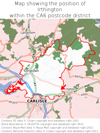 Map showing location of Irthington within CA6