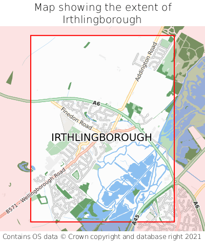 Map showing extent of Irthlingborough as bounding box